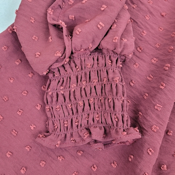 Max Studio burgundy boho blouse puffy ruffled sleeves gathered cuffs dots NWT S - Picture 10 of 12